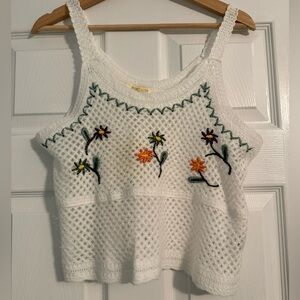 Rebellion White Crochet Floral Camisole with Multicolor Embroidery